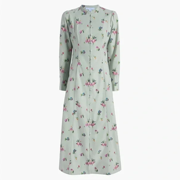 Hill House The Lucienne Dress In Sage Taffeta - Picture 2 of 11